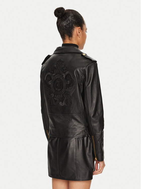 Just Cavalli Just Cavalli Kurtka skórzana 77PAVP08 Czarny Loose Fit