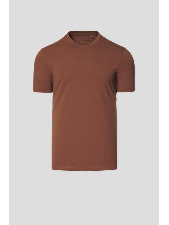Lancerto Lancerto T-Shirt Koszulka z Bawełną Ciemnobeżowa Jeffrey TS073125000003 Beżowy Regular Fit