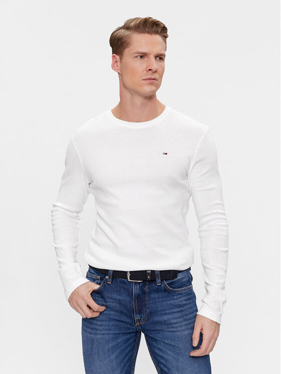 Tommy Jeans Tommy Jeans S dlouhým rukávem DM0DM04409 Bílá Slim Fit
