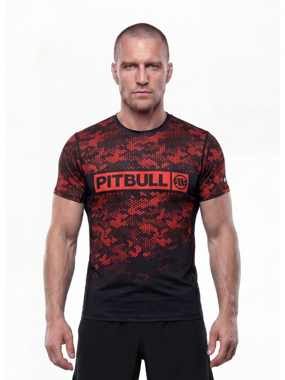PITBULL PITBULL Koszulka techniczna HEX CAMO HILLTOP Czerwony Regular Fit