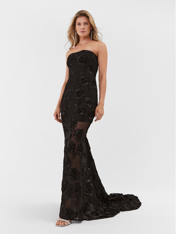 ROTATE ROTATE Večernja haljina 3D Mesh Maxi Tube 111547100 Crna Fitted Fit