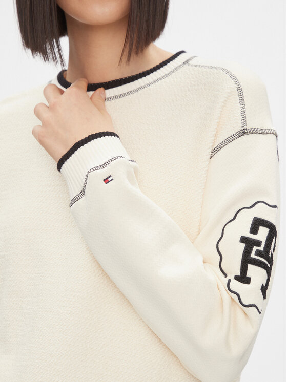 Tommy Hilfiger Tommy Hilfiger Pulóver Lrg Smd Texture C-Nk Sweatshirt WW0WW40575 Ekru Regular Fit