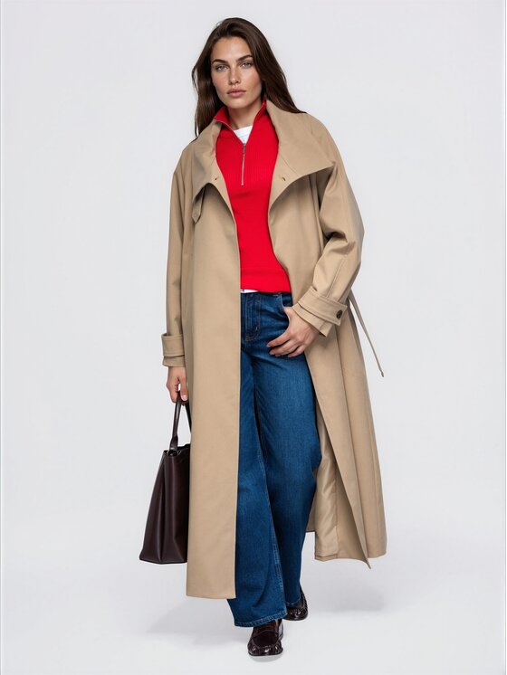 Ombre Ombre Trencz OW-CT-E0026 Beżowy Relaxed Fit