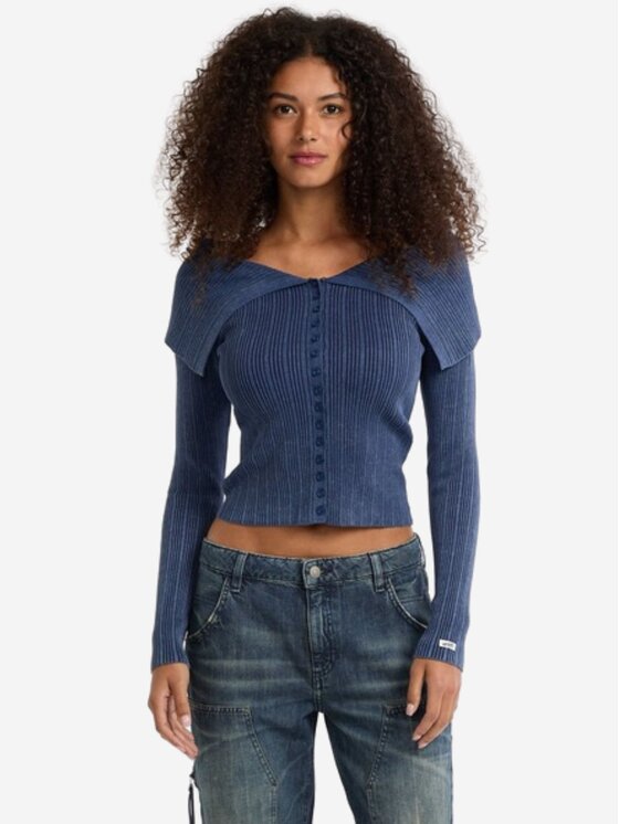 Guess Guess Kardigan go collar ribbed cardigan Niebieski Slim Fit