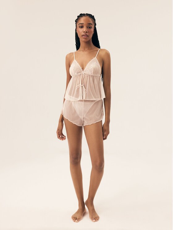 Esotiq Esotiq Piżama 42533 Kremowy Regular Fit