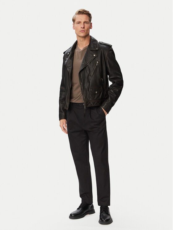HUGO HUGO Кожено яке 50564071 Черен Regular Fit