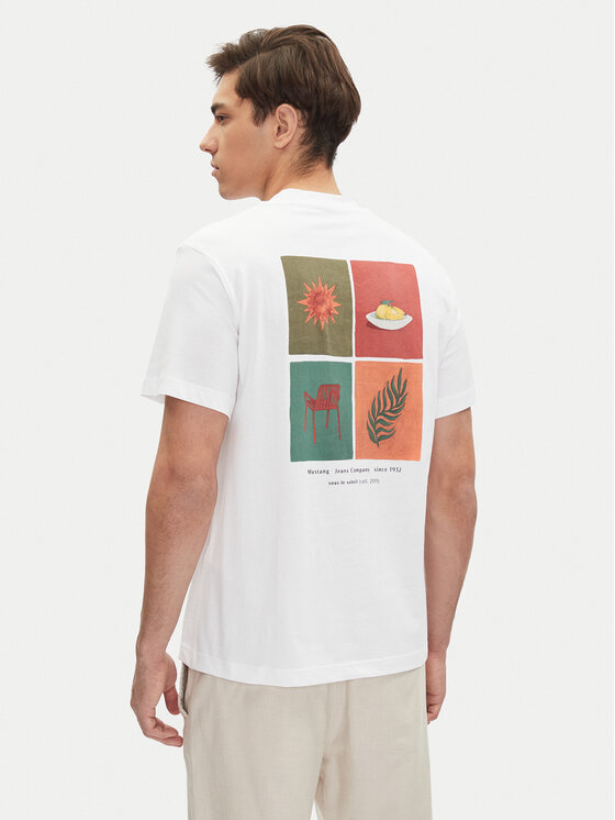 Mustang Mustang T-Shirt Akron 1016284 Biały Relaxed Fit