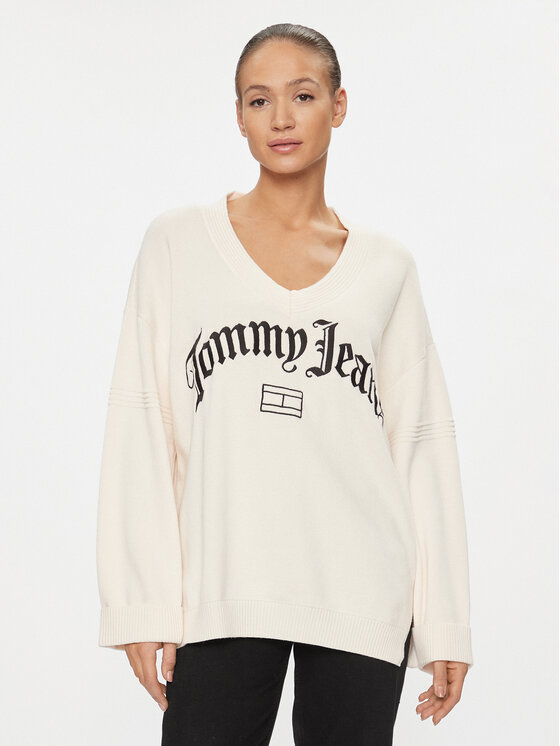 Tommy Jeans Džemper Grunge DW0DW16530 Écru Oversize