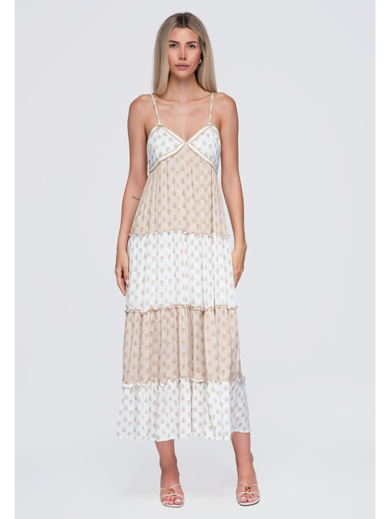 Ombre Ombre Sukienka codzienna OW-DLR-E0007 Beżowy Loose Fit