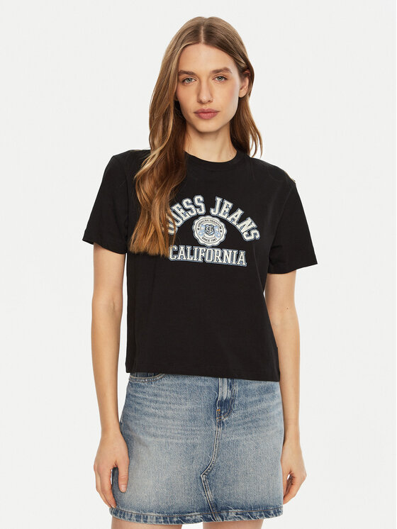 Guess Tričko W5RI43 K8HM0 Čierna Regular Fit