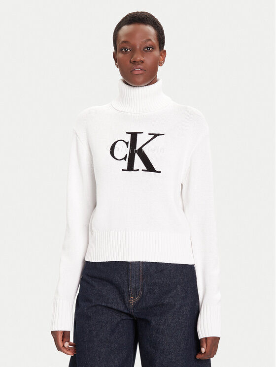 Calvin Klein Jeans Calvin Klein Jeans Bluză cu gât Chenille LV047D354G Alb Relaxed Fit