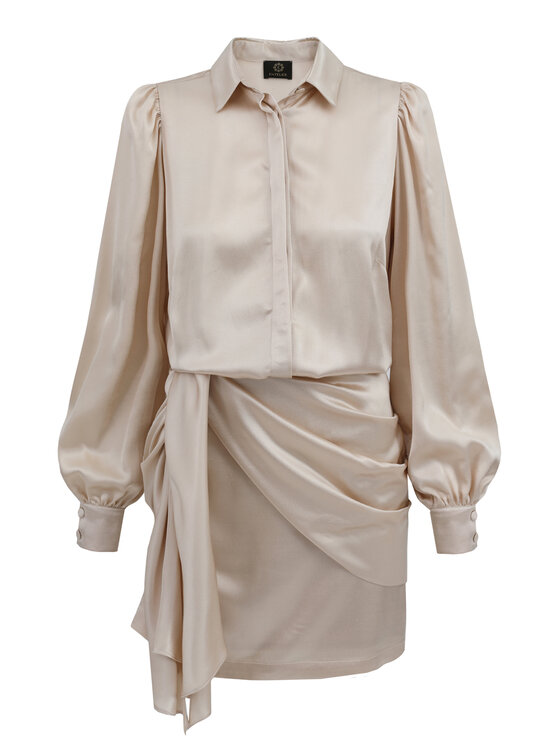 Entelier Entelier Sukienka elegancka wiązana z szarfą Beżowy Comfortable Fit