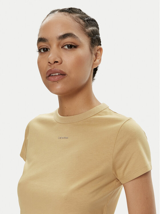 Calvin Klein Calvin Klein Majica Nano Logo K20K207212 Bež Slim Fit