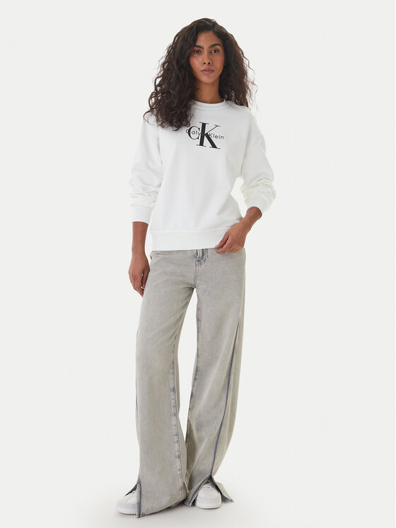 Calvin Klein Calvin Klein Суитшърт Monologo LV047B234G Бял Relaxed Fit