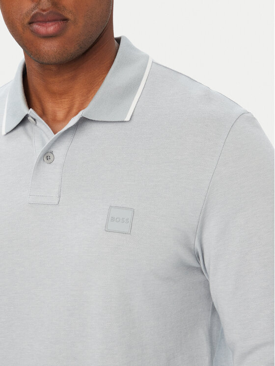 BOSS BOSS Тениска с яка и копчета PasserfordLong 50566186 Сив Regular Fit