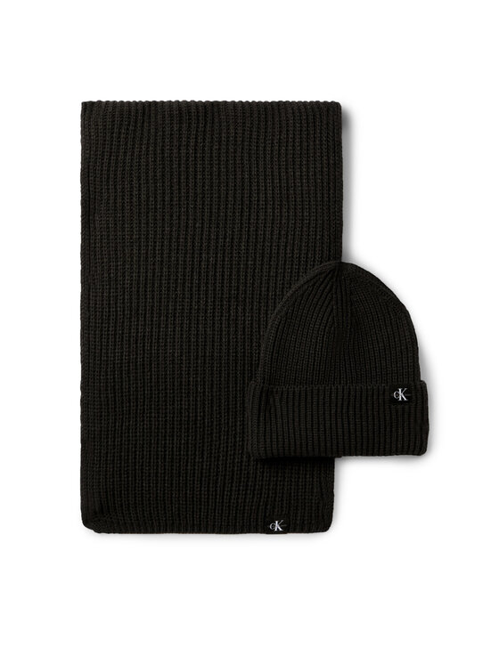 Calvin Klein Jeans Calvin Klein Jeans Zestaw Szalik i Czapka Monogram Rib Scarf Beanie Set IU0IU00638 Czarny