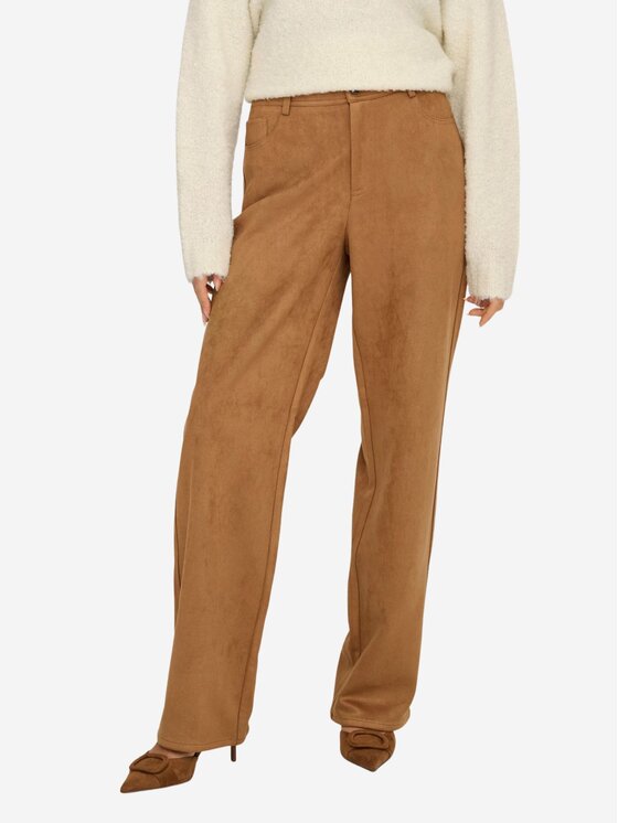 ONLY ONLY Παντελόνι Pantalone onlina life mnw str faux suade Καφέ Straight Fit