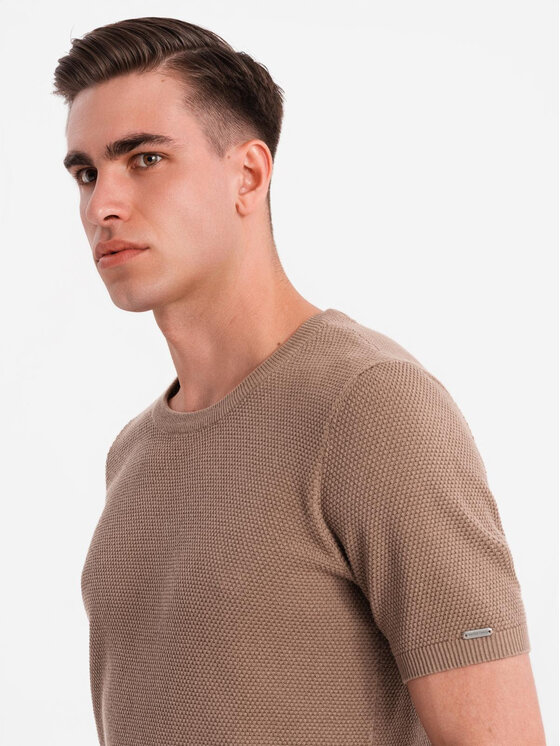 Ombre Ombre T-Shirt OM-TSCT-0244 Brązowy Regular Fit