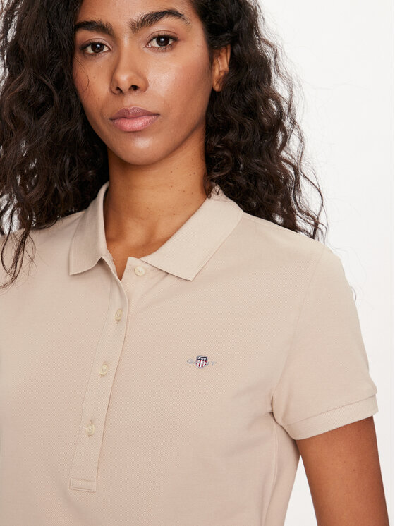 Gant Gant Тениска с яка и копчета Shield 4200870 Бежов Slim Fit