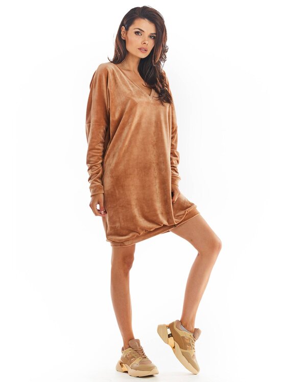 Awama Awama Vestito di maglia A378 Beige Basic Fit