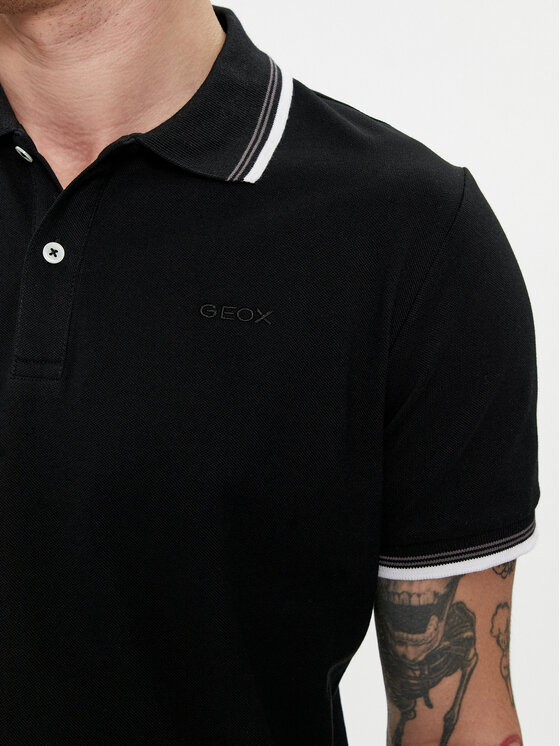 Geox Geox Тениска с яка и копчета M4510Q T2649 F9000 Черен Regular Fit