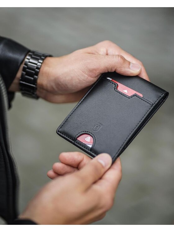James Hawk James Hawk Mały Portfel Męski Męski skórzany portfel slim z RFID Czarny