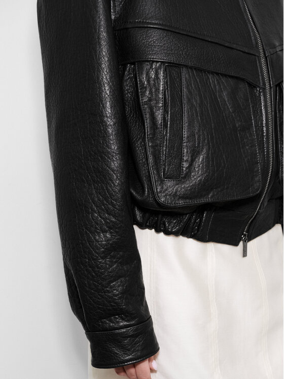 FAN LEATHER FAN LEATHER Kurtka skórzana JTLW844-55 Czarny Loose Fit