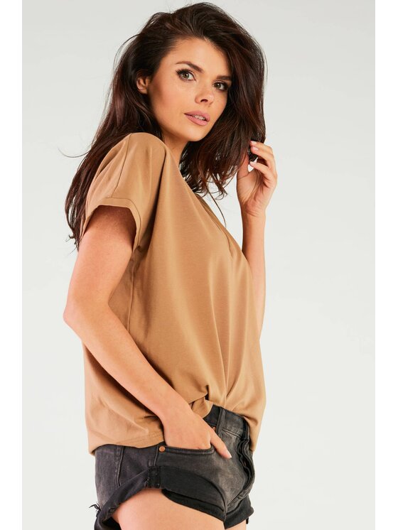 Infinite You Infinite You Bluzka M267 Beżowy Basic Fit