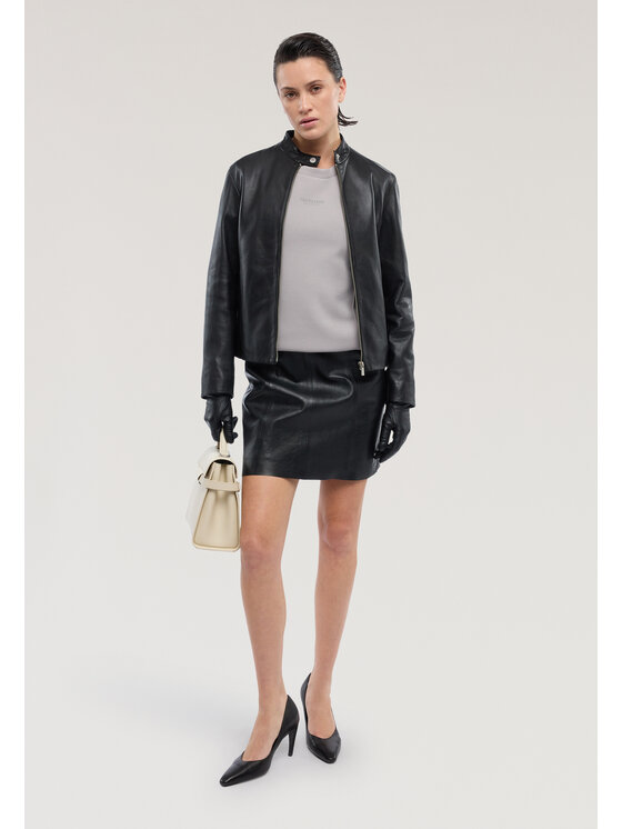 Trussardi Trussardi Kurtka skórzana R358A000770N033 Czarny Regular Fit