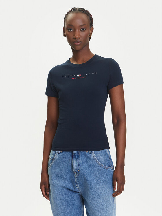 Tommy Jeans Tommy Jeans Тишърт Linear DW0DW21422 Тъмносин Slim Fit