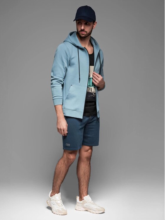 Ombre Ombre Šortky z materiálu OM-SRWS-0122 Tmavomodrá Relaxed Fit