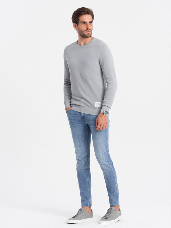 Ombre Ombre Sweter OM-SWSW-0104 Szary Fitting Fit