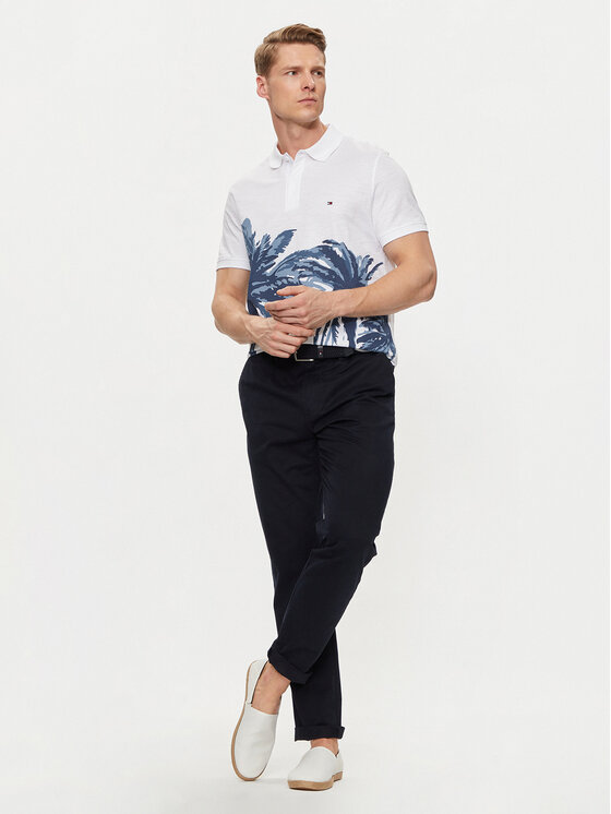 Tommy Hilfiger Tommy Hilfiger Тениска с яка и копчета Palm Print MW0MW34758 Бял Regular Fit