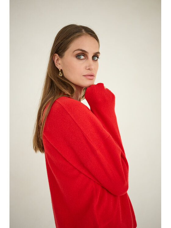 Entelier Entelier Sweter kaszmir dekolt w serek Czerwony Relaxed Fit