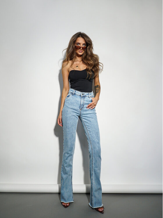 LilaLou LilaLou Jeansy Dzwony Niebieski Slim Fit