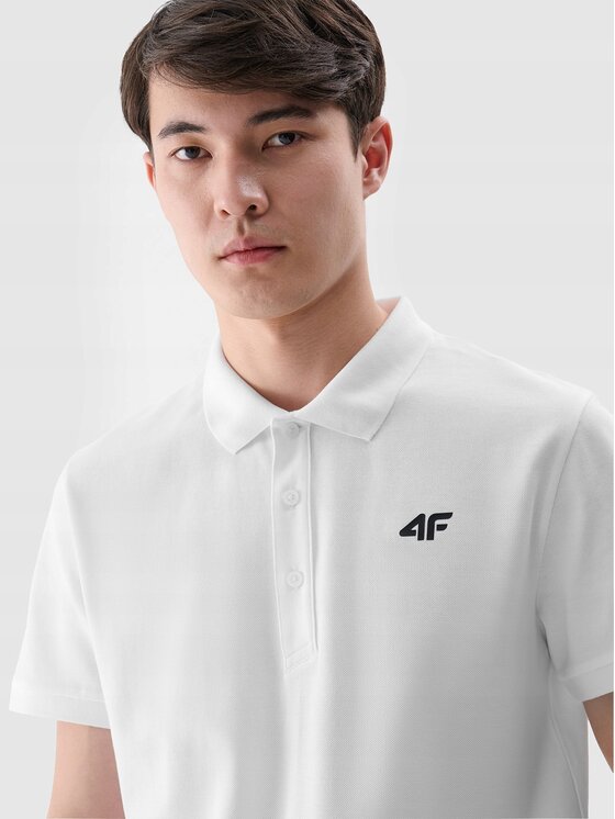 4F 4F Тениска с яка и копчета 4FWMM00TPTSM366 Бял Regular Fit