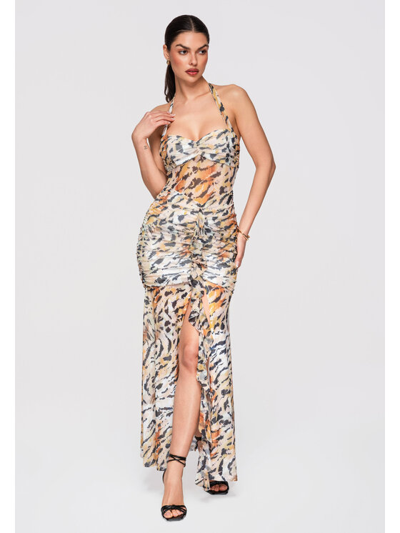 Ombre Ombre Sukienka wieczorowa LA-OM-DLR315 Beżowy Slim Fit