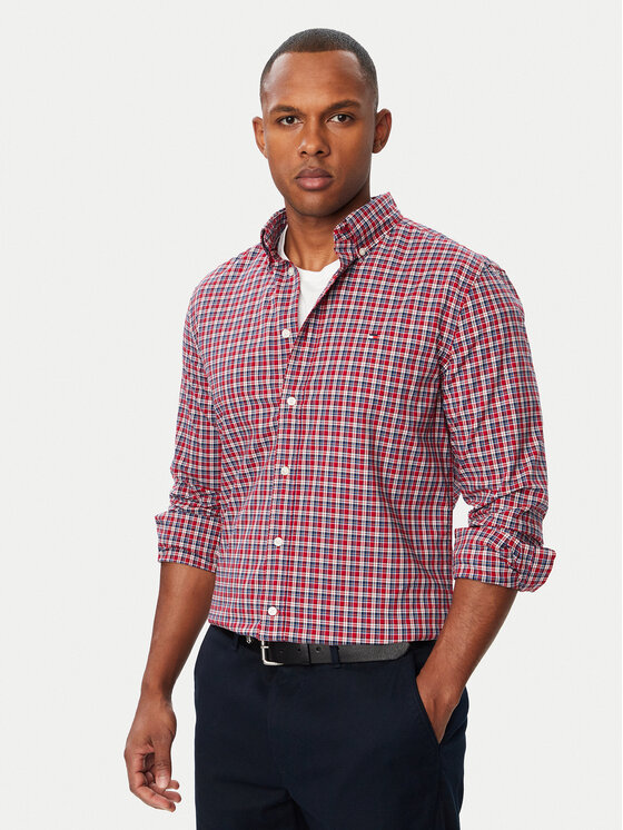 Tommy Hilfiger Tommy Hilfiger Риза Flex Poplin MW0MW44595 Червен Regular Fit