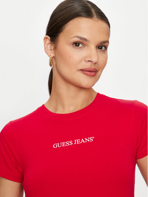 Guess Jeans Guess Jeans T-krekls W4YI01 J1314 Sarkans Slim Fit