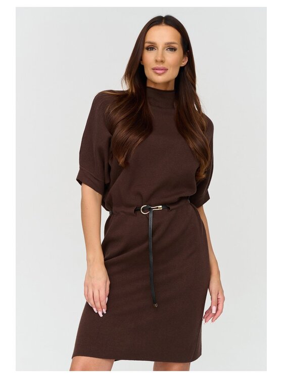 Makadamia Makadamia Sukienka codzienna C81 Brązowy Loose Fit