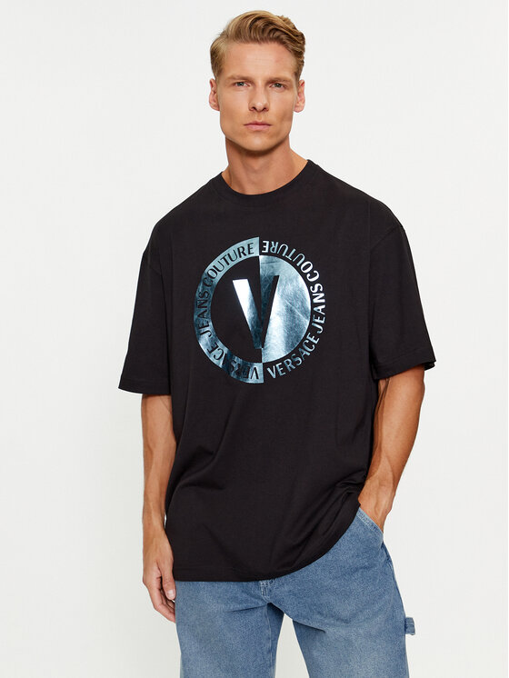 Versace Jeans Couture Majica 75GAHF05 Črna Oversize