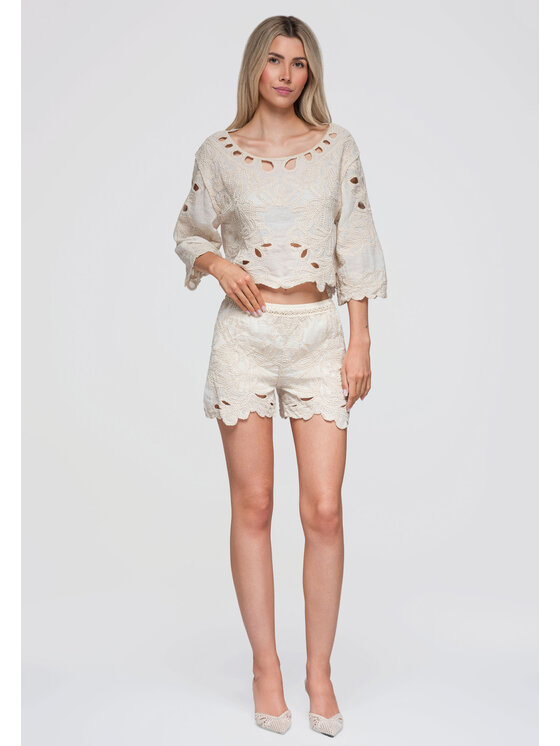 Ombre Ombre Bluzka OW-TS-E0070 Beżowy Loose Fit