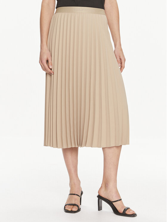 Tommy Hilfiger Plisovaná sukňa Fluid WW0WW41793 Béžová Regular Fit