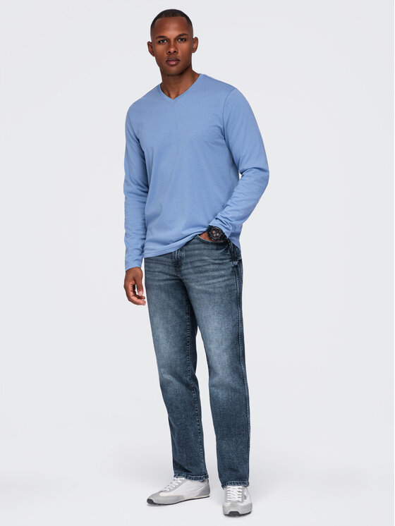Ombre Ombre Longsleeve OM-LSBL-0143 Niebieski jasny Regular Fit