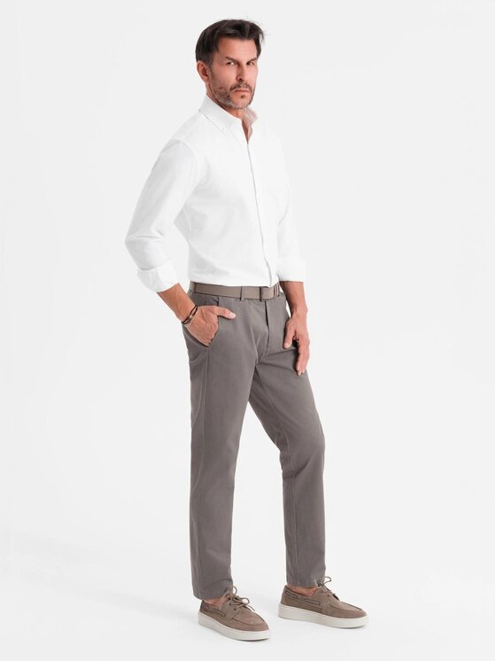 Ombre Ombre Spodnie materiałowe OM-PACP-0184 Szary Regular Fit
