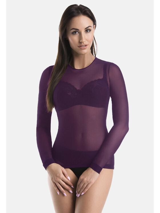 Teyli Teyli Bluzka damska z siateczki Glamour Fioletowy Standard Fit