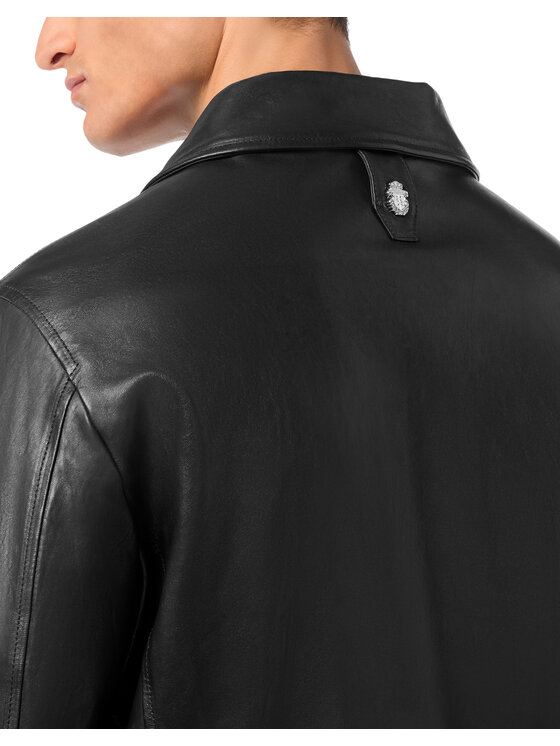 Billionaire Billionaire Kurtka skórzana 24403 Czarny Regular Fit