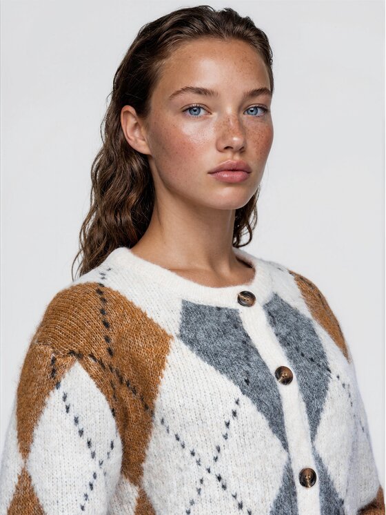Ombre Ombre Sweter OW-SW-E0072 Brązowy jasny Relaxed Fit