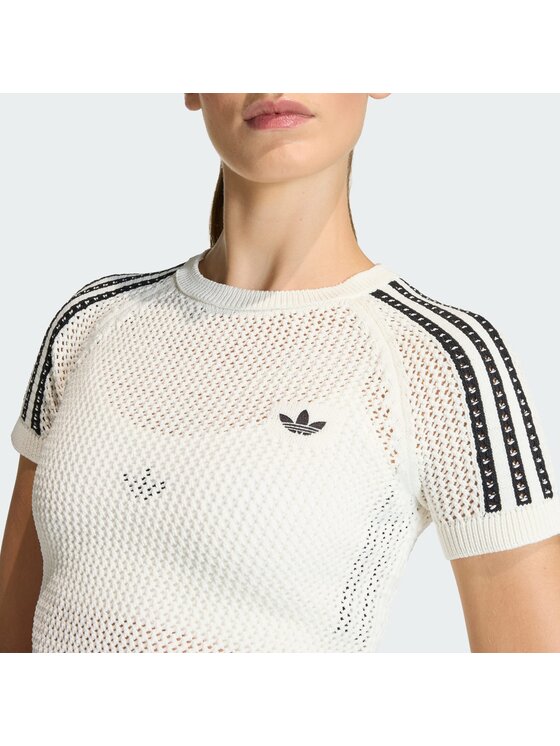 adidas adidas T-Shirt Knitted Crochet Cali KE0200 Biały Slim Fit