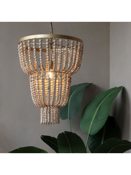 MIAhome MIAhome Lampa Żyrandol z koralików naturalny Boho Twist Beżowy